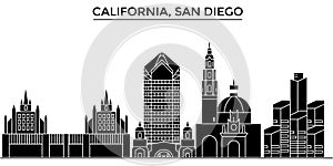 Usa, California San Diego architecture vector city skyline, travel cityscape with landmarks, buildings, isolated sights