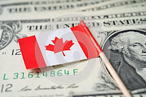 USA Canada flag on US dollar banknotes, import export finance business concept