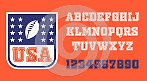 USA capital letters collection. Athletic sportswear set abc.