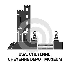 Usa, Cheyenne, Cheyenne Depot Museum travel landmark vector illustration