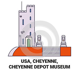 Usa, Cheyenne, Cheyenne Depot Museum travel landmark vector illustration