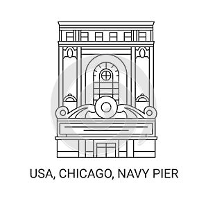 Usa, Chicago, Navy Pier, travel landmark vector illustration