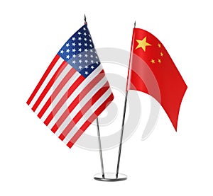 USA and China flags on background. International relations