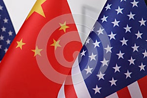 USA and China flags, closeup. International relations