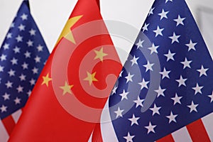 USA and China flags, closeup. International relations