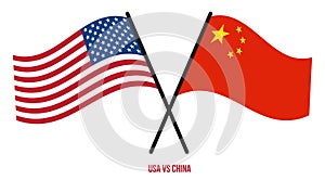 USA and China Flags Crossed And Waving Flat Style. Official Proportion. Correct Colors