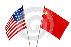 USA and China flags on white background. International relations