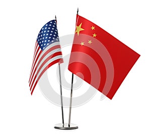 USA and China flags on white background. International relations