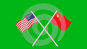 USA and China friendship flags motion graphics with green screen background