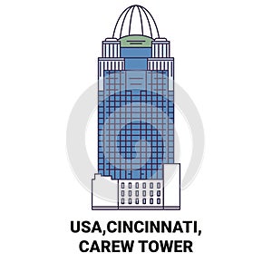 Usa,Cincinnati, Carew Tower travel landmark vector illustration