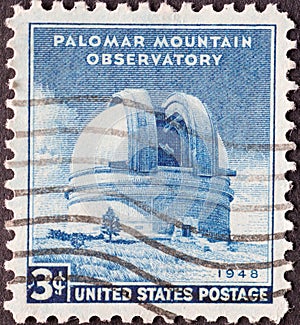 USA - Circa 1948 : a postage stamp printed in the US showing the Palomar Mountain Observatory