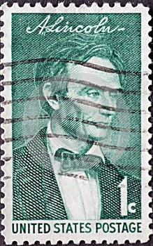 USA - Circa 1959 : a postage stamp printed in the US showing a portrait of President Abraham Lincoln without a beard