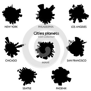 USA cities vector circular skylines c