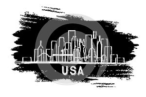 USA City Skyline Silhouette. Hand Drawn Sketch