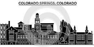 Usa, Colorado Springs architecture vector city skyline, travel cityscape with landmarks, buildings, isolated sights on