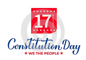 USA Constitution Day typography poster. Holiday celebrated on September 17. Vector template for banner, flyer