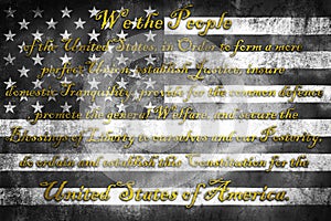 USA Constitution preamble We the People on grunge black and white US flag photo