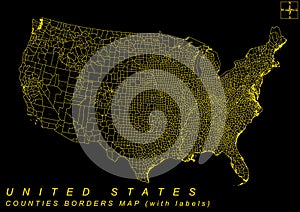 USA Counties boundaries map Gold