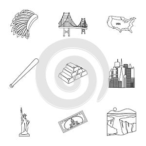 USA country set icons in outline style. Big collection of USA country vector symbol stock illustration