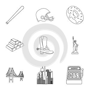 USA country set icons in outline style. Big collection of USA country vector symbol stock illustration