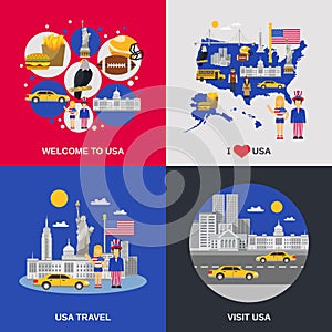 USA Culture 4 Flat Icons Square