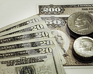 USA currency cash coins, and bonds