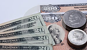 USA currency cash coins, and bonds