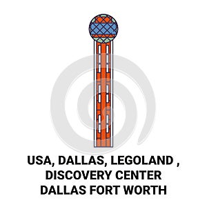 Usa, Dallas, Legoland , Discovery Center Dallas Fort Worth travel landmark vector illustration