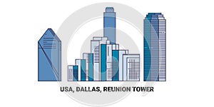 Usa, Dallas, Reunion Tower, travel landmark vector illustration
