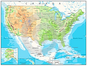 USA detailed physical map