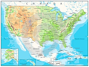 USA detailed physical map photo