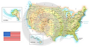 USA - detailed topographic map - illustration.