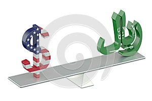 USA Dollar or Saudi riyal, balance concept