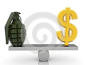USA Dollar sign and grenade on seesaw
