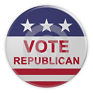 Vote Republican Button With US Flag, 3d illustration On White