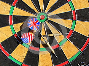 USA and England in a game of darts