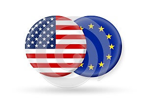 USA and EU circle flags. 3d icon. European Union and American national symbols. Vector