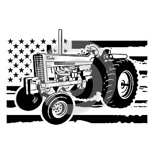 USA Farm Tractor - US Farmer, Harvest, Farmer Vehicle, Stencil, Silhouette, Vector Clip Art