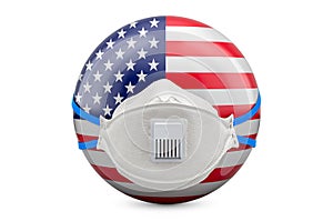 The USA with filtering half face mask, respirator. 3D rendering