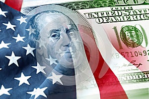 USA finance cash and flag