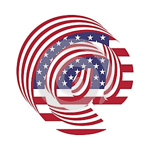 USA flag 3d alphabet letter email. Textured font