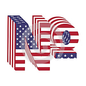 USA flag 3d alphabet letter number. Textured font