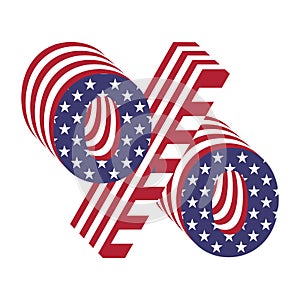 USA flag 3d alphabet letter percent. Textured font