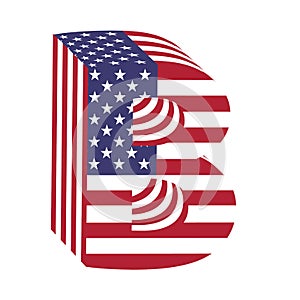 USA flag 3d latin alphabet letter B. Textured font