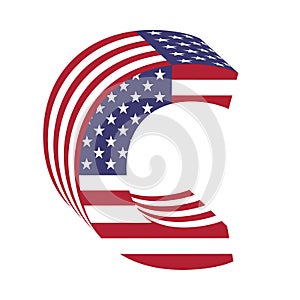 USA flag 3d latin alphabet letter C. Textured font