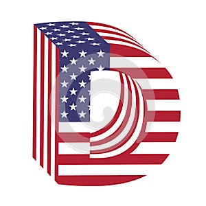 USA flag 3d latin alphabet letter D. Textured font
