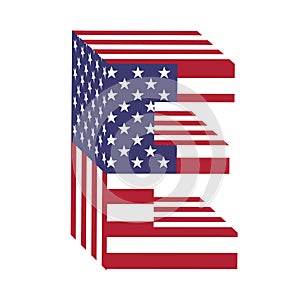 USA flag 3d latin alphabet letter E. Textured font