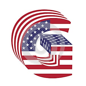 USA flag 3d latin alphabet letter G. Textured font