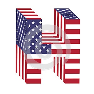 USA flag 3d latin alphabet letter H. Textured font
