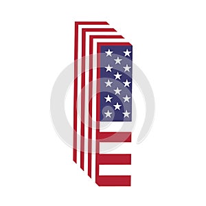 USA flag 3d latin alphabet letter I. Textured font